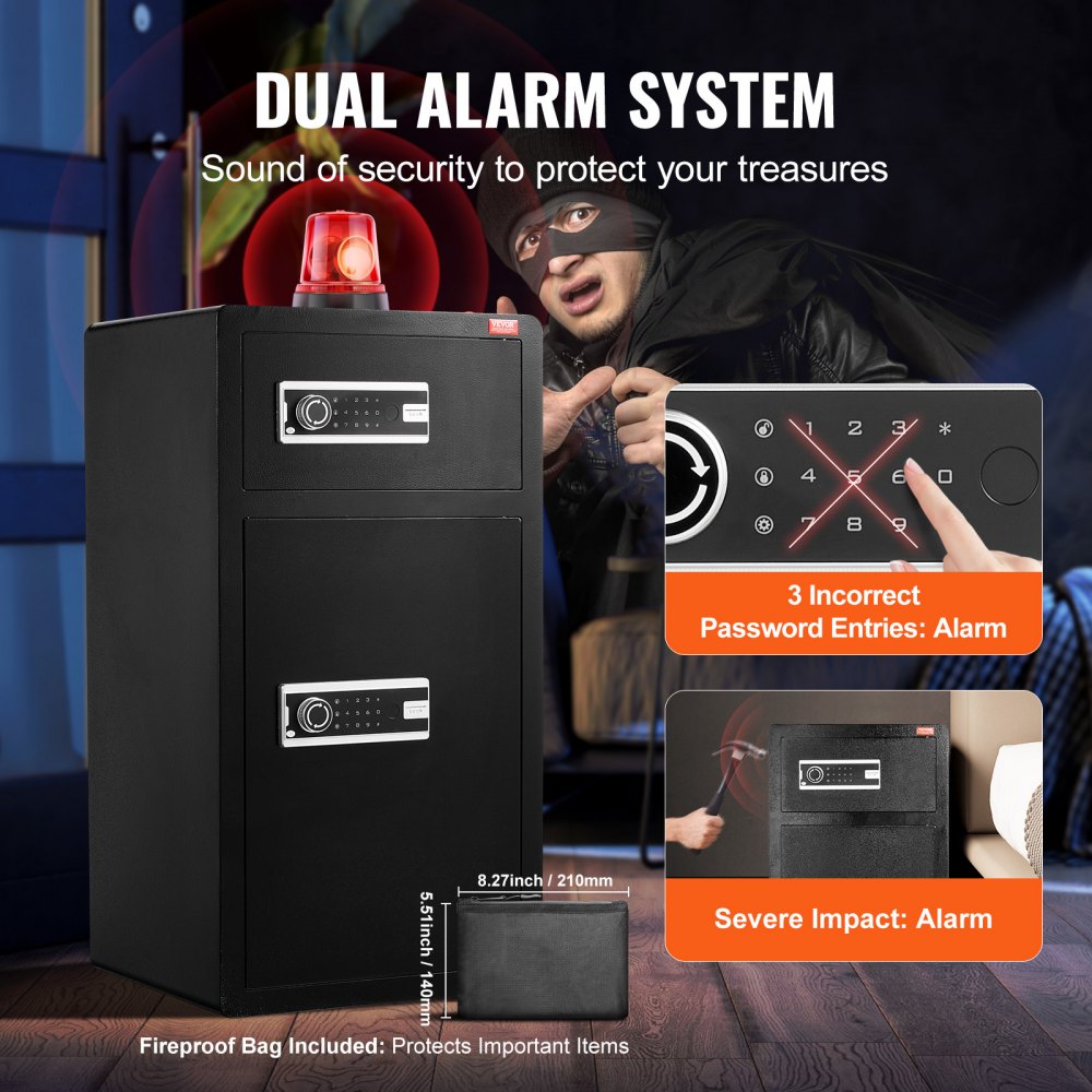 SS-900SM - VEVOR Double Door Safe Box with Key & Password Access