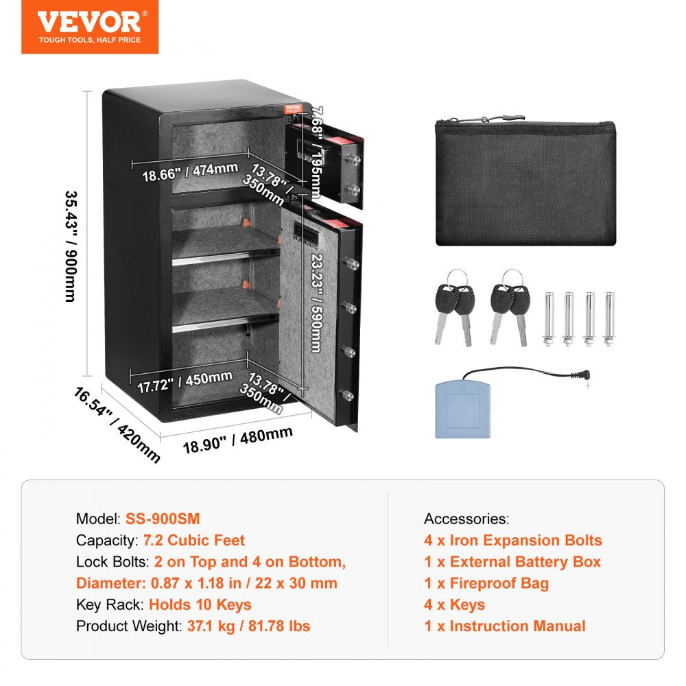 SS-900SM - VEVOR Double Door Safe Box with Key & Password Access