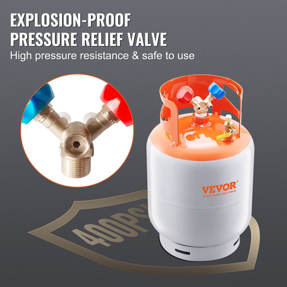 010242157657 - Durable 50 lbs Refrigerant Recovery Cylinder, 400 psi High Pressure Tank