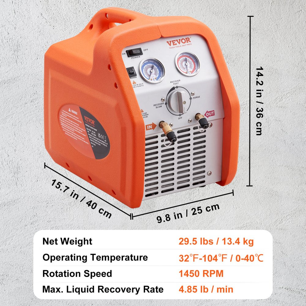 010236192440 - 29.5 lbs Portable Refrigerant Recovery Machine with High-Pressure Protection