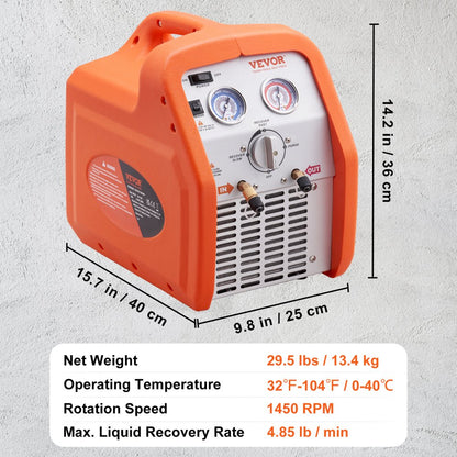 010236192440 - 29.5 lbs Portable Refrigerant Recovery Machine with High-Pressure Protection