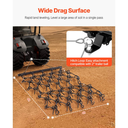 VDH-44 - 88in Wide Heavy-Duty Chain Harrow for Soil Leveling & Aeration