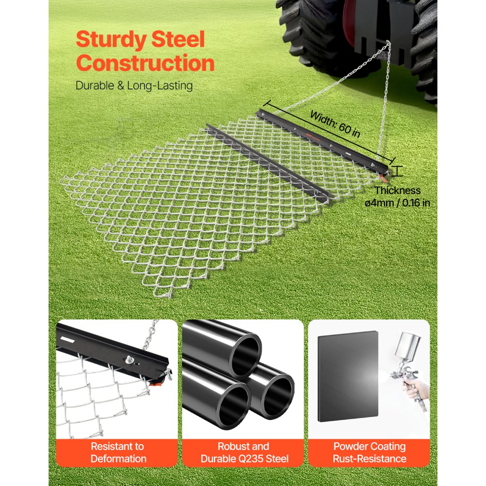 VDM-45 - Heavy-Duty 59.84" x 48.82" Chain Harrow for ATVs and Tractors