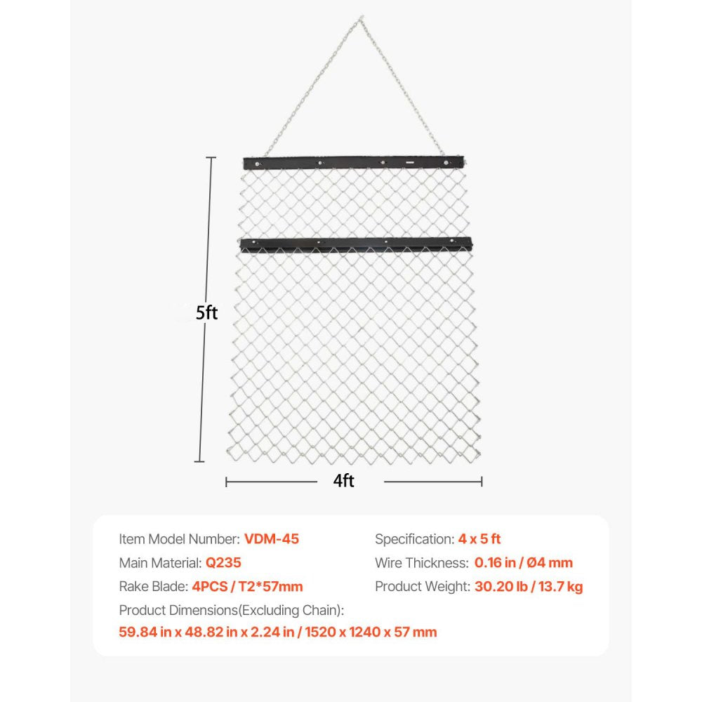 VDM-45 - Heavy-Duty 59.84" x 48.82" Chain Harrow for ATVs and Tractors