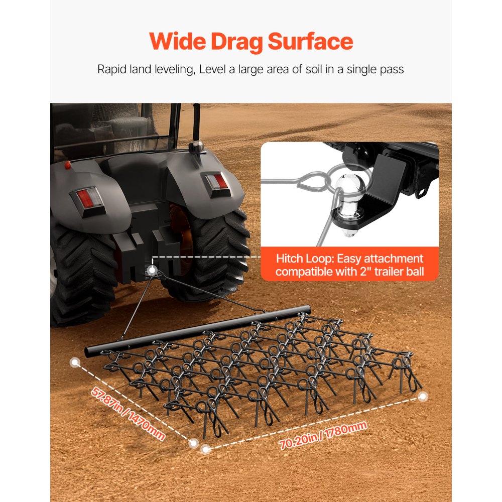 VDH545 - Heavy-Duty 70in Chain Harrow Rake for Efficient Soil Leveling