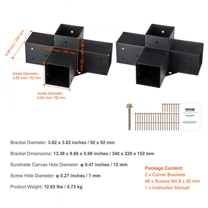 SSE2 - Heavy Duty 4"x4" Pergola Brackets, 2pcs Carbon Steel Kit