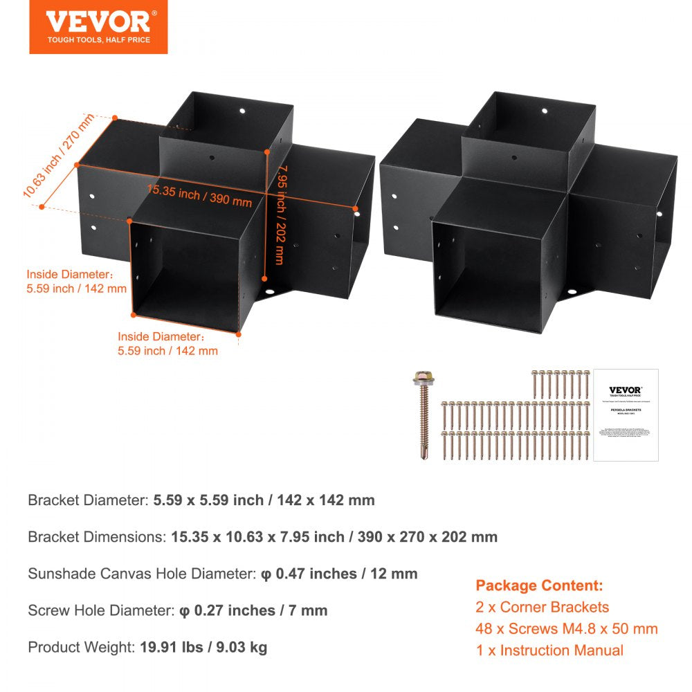 SSF2 - 90° Carbon Steel Pergola Bracket Kit for Stability