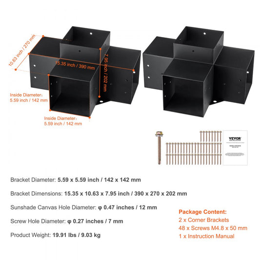SSF2 - 90° Carbon Steel Pergola Bracket Kit for Stability