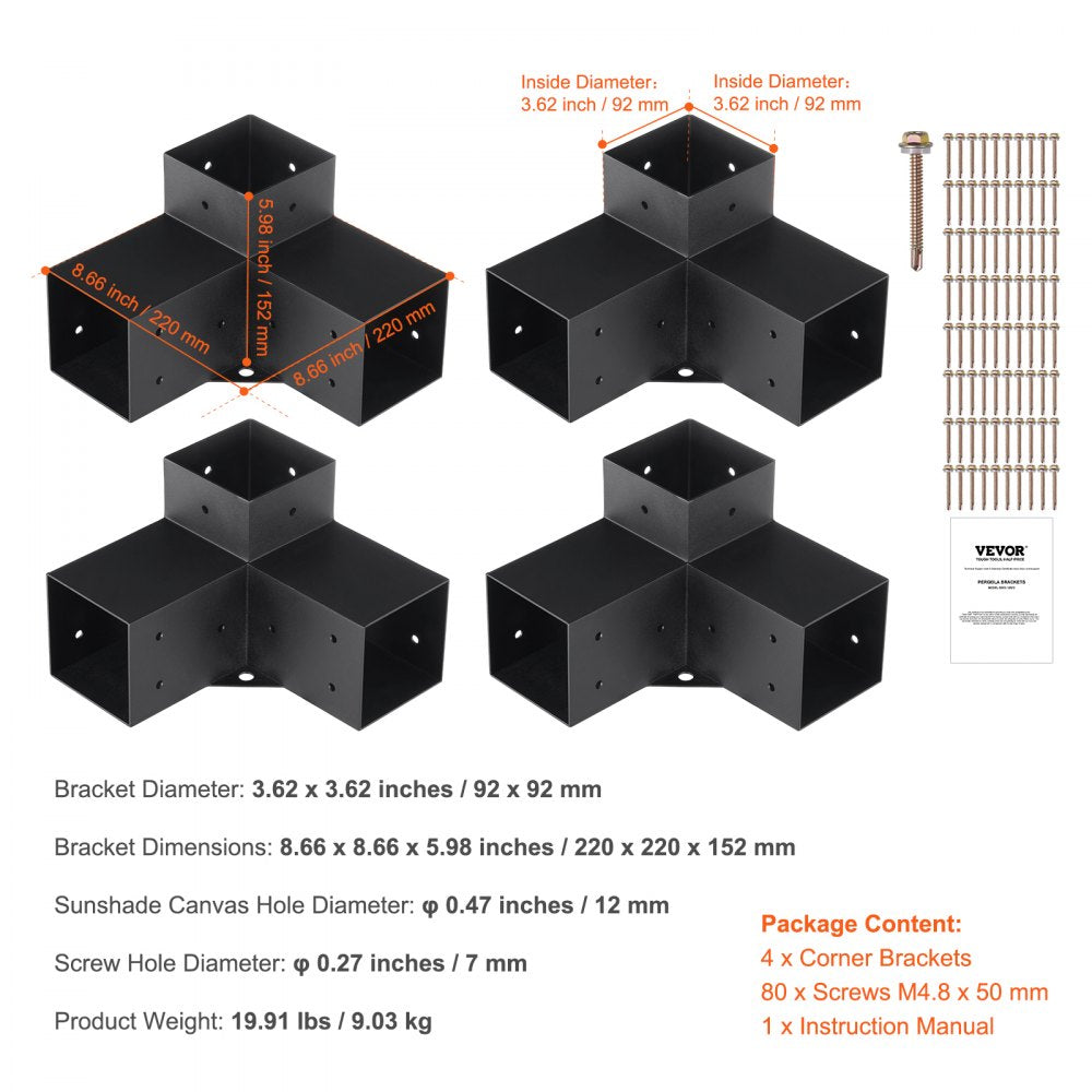 SSC4 - Durable 4"x4" Carbon Steel Pergola Bracket Kit