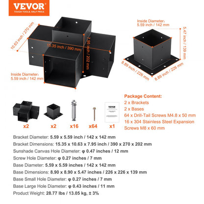 SSB2F2 - Heavy-Duty 6"x6" Pergola Bracket Kit, 4pcs for DIY Projects