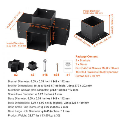 SSB2F2 - Heavy-Duty 6"x6" Pergola Bracket Kit, 4pcs for DIY Projects