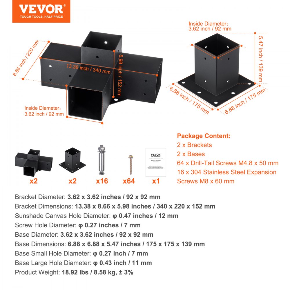 SSA2E2 - Heavy-Duty Pergola Bracket Kit for Outdoor Support