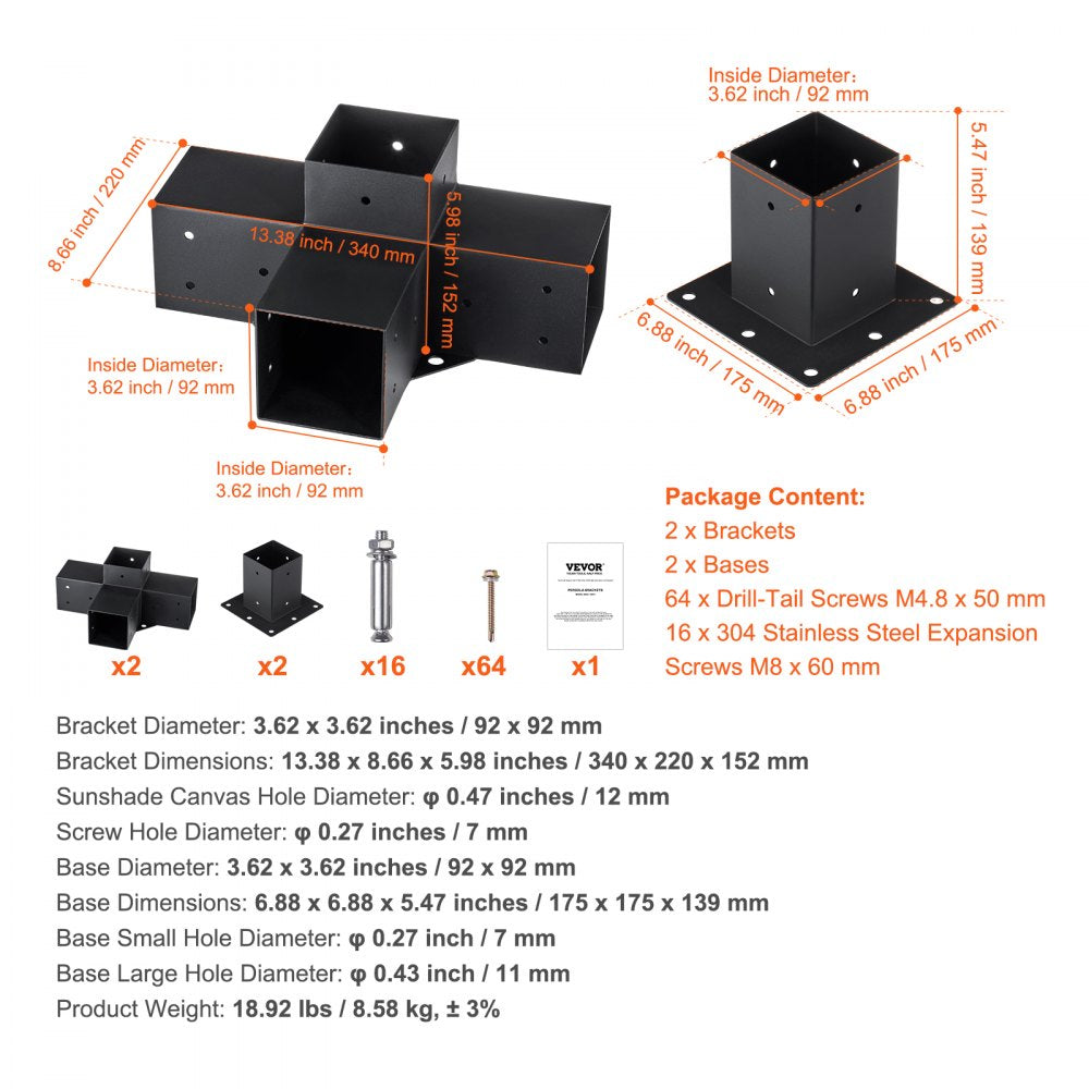 SSA2E2 - Heavy-Duty Pergola Bracket Kit for Outdoor Support
