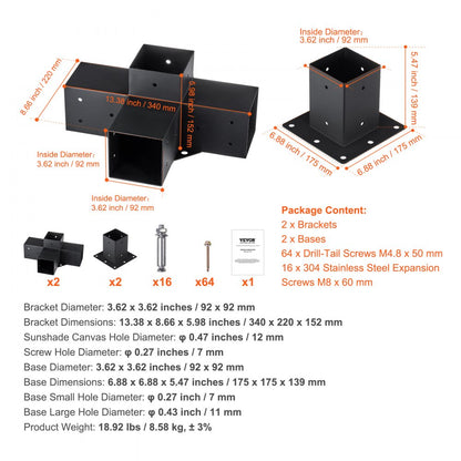SSA2E2 - Heavy-Duty Pergola Bracket Kit for Outdoor Support