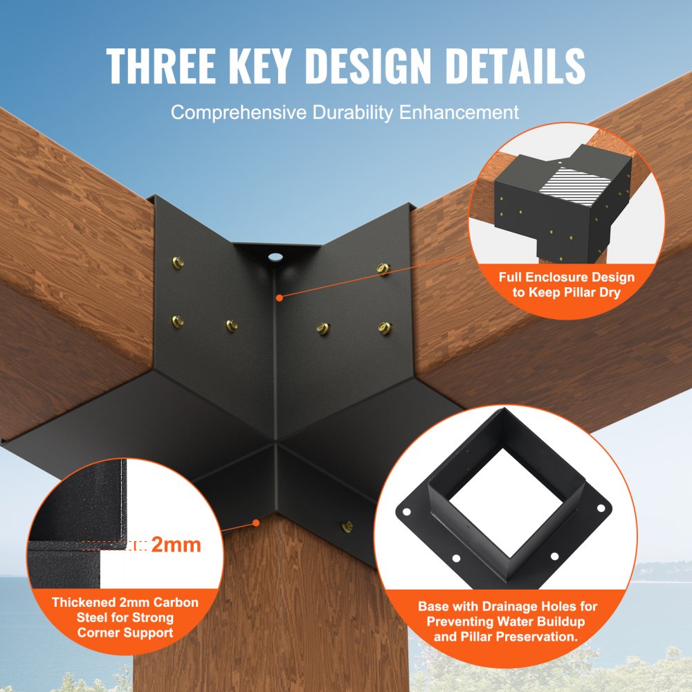 SSB4D4 - 6"x6" Carbon Steel Pergola Bracket Kit, Durable & Stable