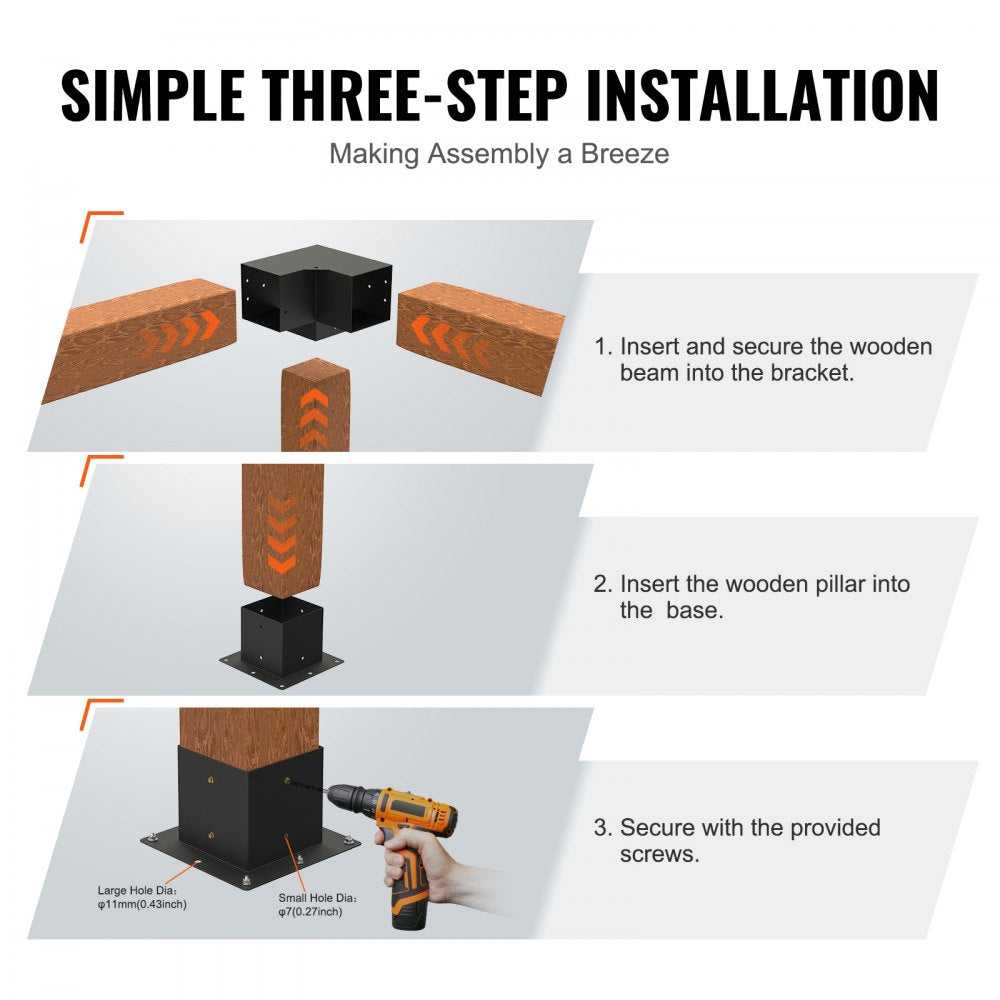 SSB4D4 - 6"x6" Carbon Steel Pergola Bracket Kit, Durable & Stable
