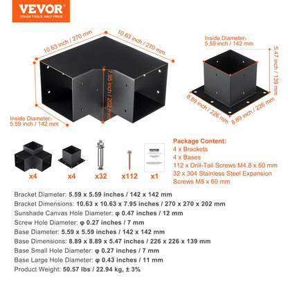 SSB4D4 - 6"x6" Carbon Steel Pergola Bracket Kit, Durable & Stable
