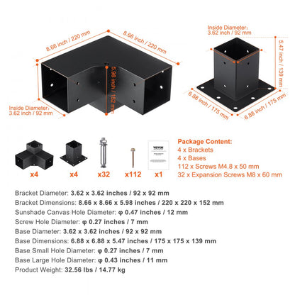 SSA4C4 - Durable 4"x4" Pergola Bracket Kit with Corrosion Resistance