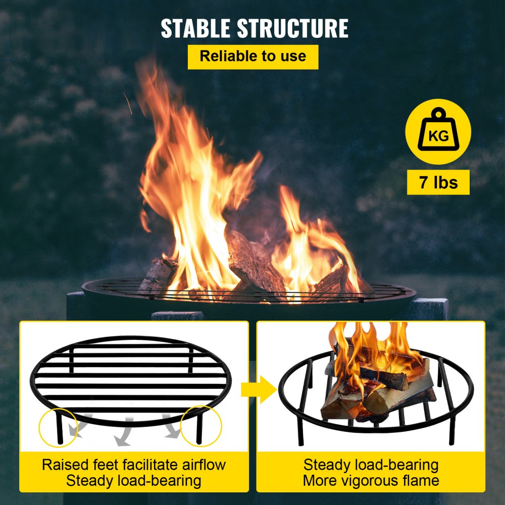 VV-LPYXYG-191935 - 19" Round Steel Fire Pit Grate with Airflow Feature