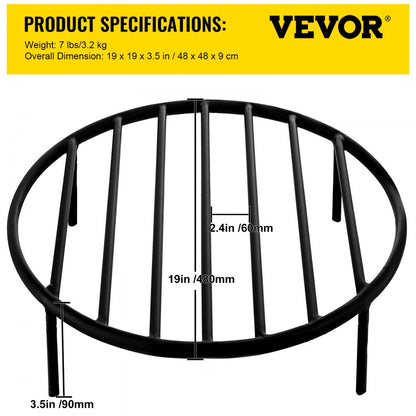 VV-LPYXYG-191935 - 19" Round Steel Fire Pit Grate with Airflow Feature