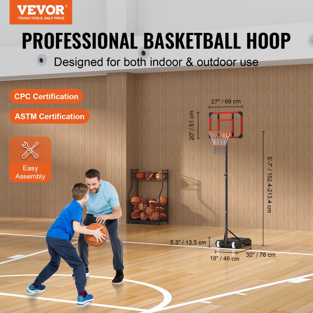 BCP0182 - Portable Adjustable Basketball Hoop for All Ages with Wheels