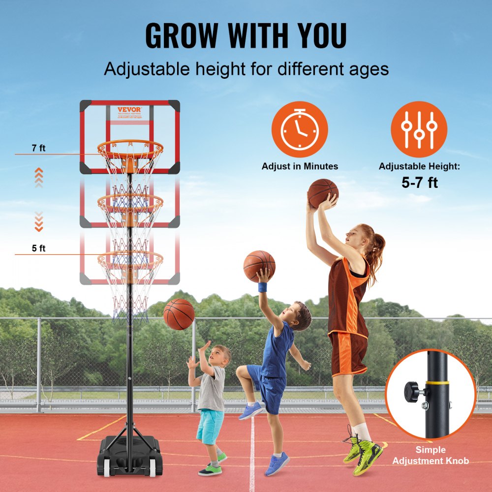 BCP0182 - Portable Adjustable Basketball Hoop for All Ages with Wheels