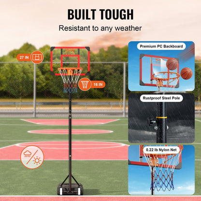 BCP0182 - Portable Adjustable Basketball Hoop for All Ages with Wheels