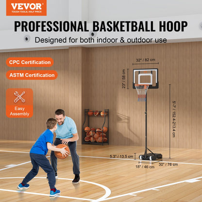 M0182 - 5-7 ft Adjustable Basketball Hoop with Wheels and Durable Base