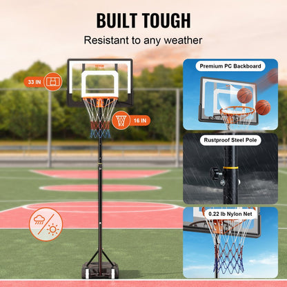 M0182 - 5-7 ft Adjustable Basketball Hoop with Wheels and Durable Base