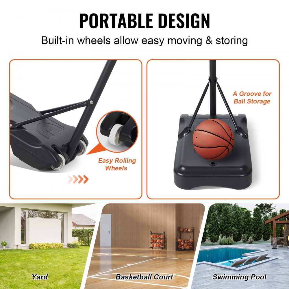 M0182 - 5-7 ft Adjustable Basketball Hoop with Wheels and Durable Base