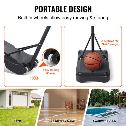 M0182 - 5-7 ft Adjustable Basketball Hoop with Wheels and Durable Base