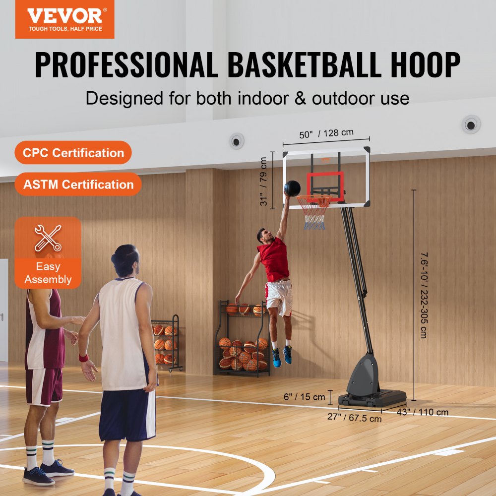 B025B - Adjustable 7.6-10 ft Basketball Hoop with Wheels