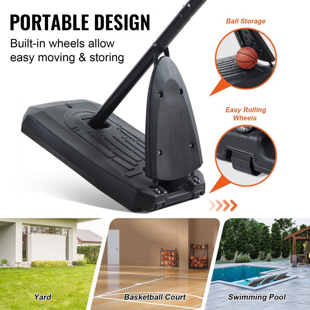 B025B - Adjustable 7.6-10 ft Basketball Hoop with Wheels