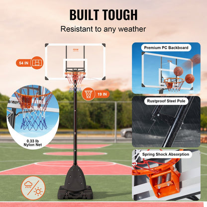 B016B - Adjustable 54" Basketball Hoop, 7.6-10 ft, Mobile Design