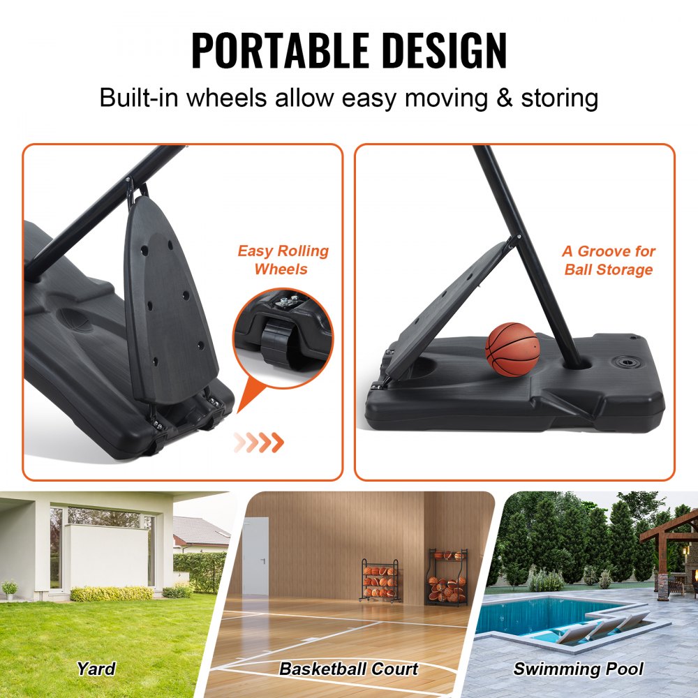 B016B - Adjustable 54" Basketball Hoop, 7.6-10 ft, Mobile Design