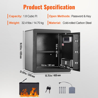 010927771655 - 1.8 Cu Ft Steel Safe for Home & Office Security