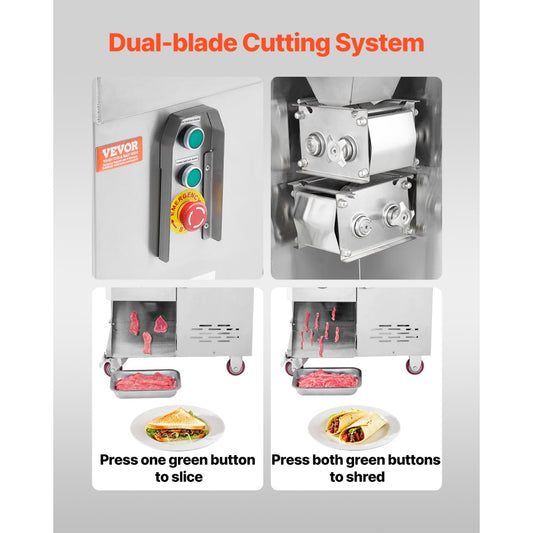 YF-QC80 - 1100W Stainless Steel Meat Cutter, 5mm Dual-Layer Blade