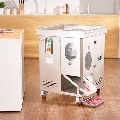 YF-QC80 - 1100W Stainless Steel Meat Cutter, 5mm Dual-Layer Blade