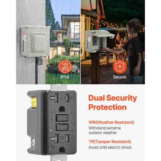 YD-20AX1 - Waterproof GFCI 20 Amp Outdoor Outlet Panel with Security Lock