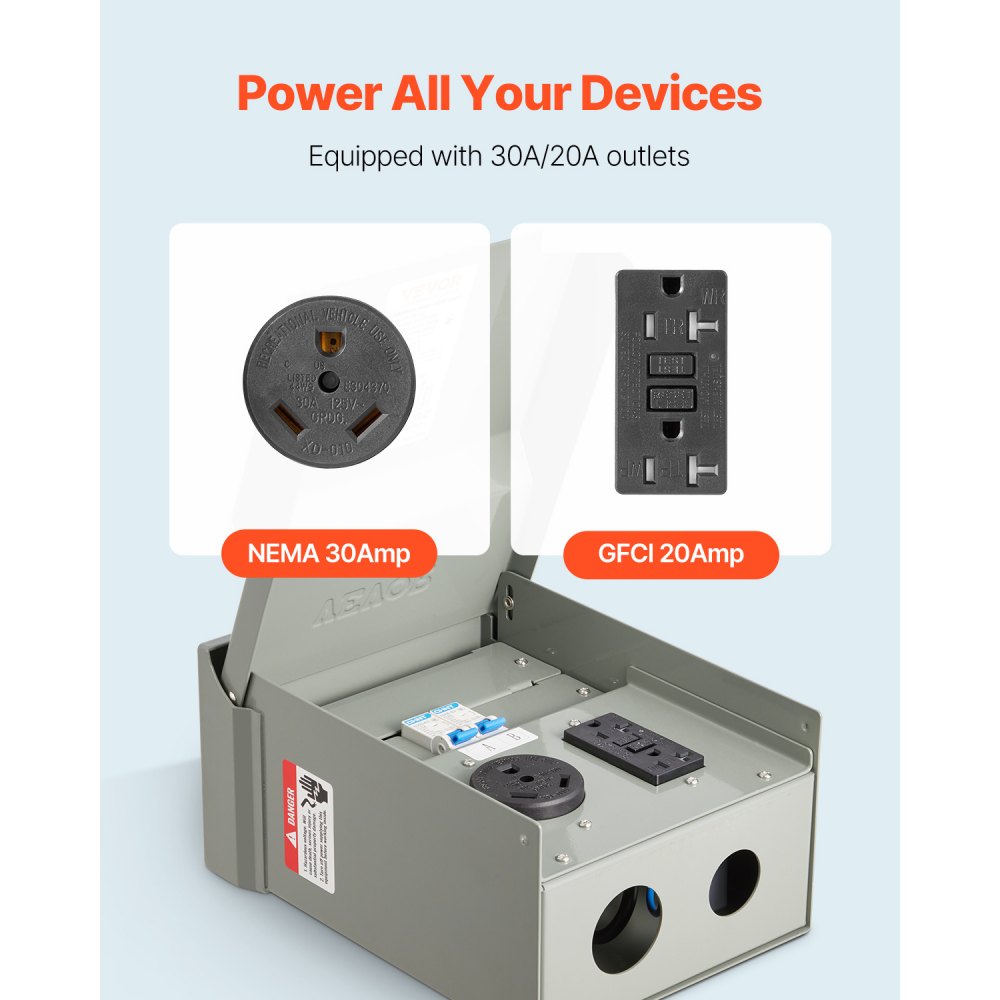 YD-30A/20A - 20A/30A Weather-Resistant RV Outlet Panel for Various Devices