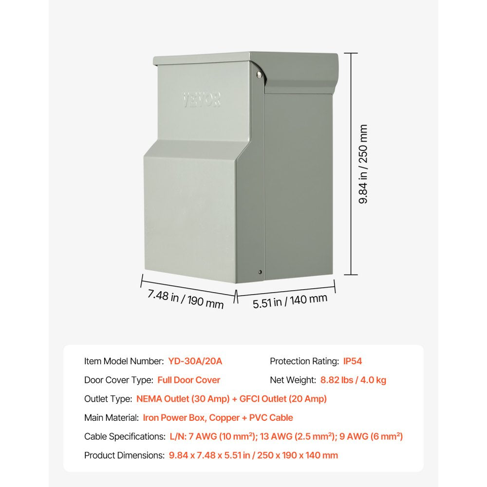 YD-30A/20A - 20A/30A Weather-Resistant RV Outlet Panel for Various Devices