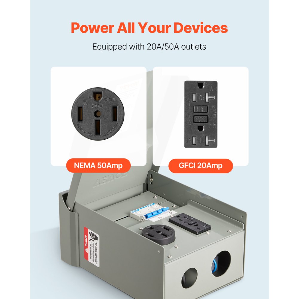 YD-50A/20A - Durable Weather-Resistant RV Power Outlet Panel with GFCI
