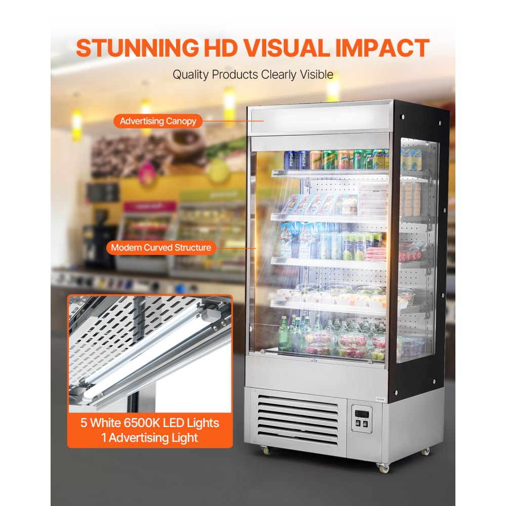 XCS-520L - 4-Tier Stainless Steel Open Air Merchandiser with Smart Controls