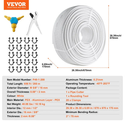 P49-1-200 - 5/8'' VEVOR PEX-AL-PEX Tubing for Radiant Heating, 656ft Coil