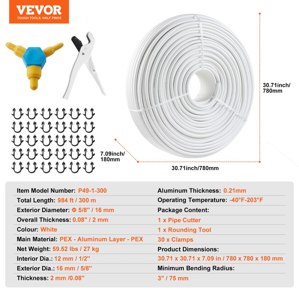 P49-1-300 - 5/8'' PEX-AL-PEX Tubing, 984ft Durable & Flexible