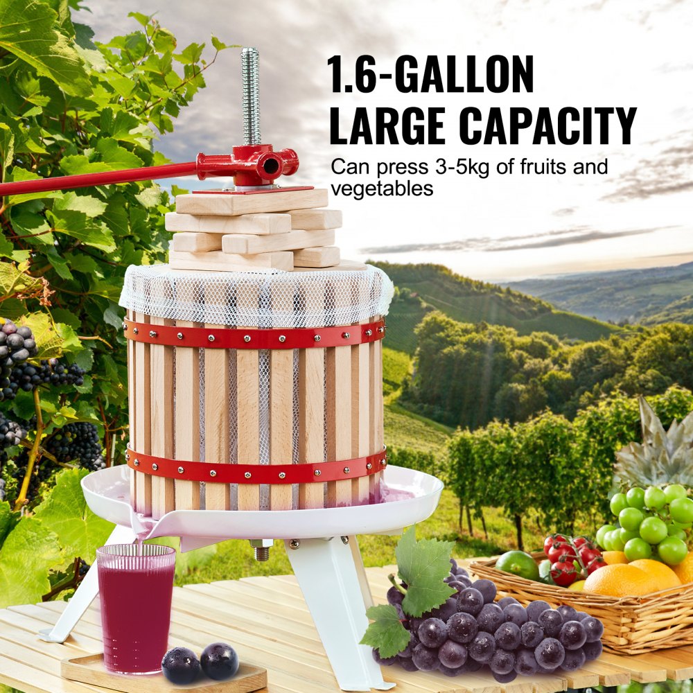 YZQ-6L VEVOR 6L Manual Fruit Wine Press with Durable Wooden Basket