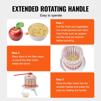 YZQ-6L VEVOR 6L Manual Fruit Wine Press with Durable Wooden Basket