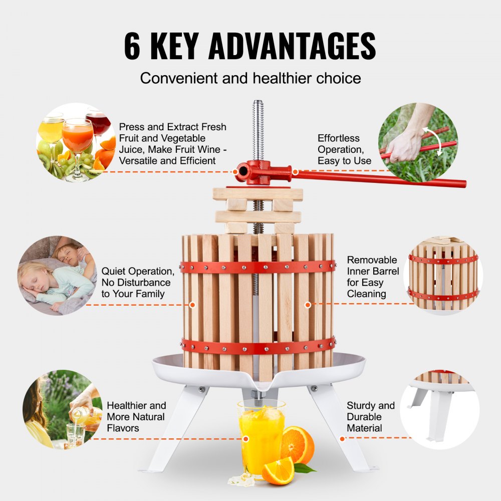 YZQ-6L VEVOR 6L Manual Fruit Wine Press with Durable Wooden Basket