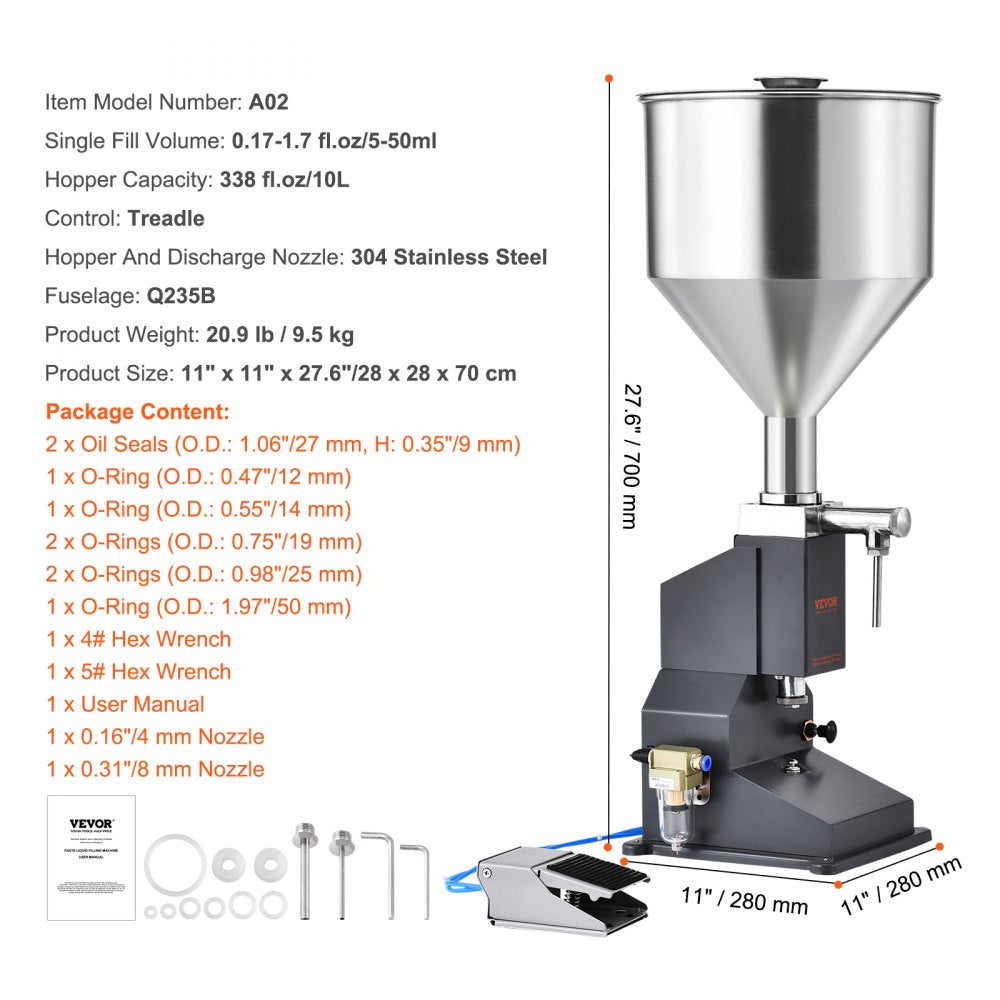 A02 - 5ml to 50ml Stainless Steel Pneumatic Filling Machine