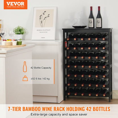 OPX-KWR27BL - 39.4" Bamboo Wine Rack Holds 42 Bottles, 7 Layers